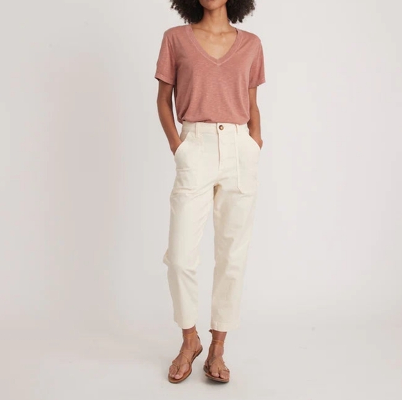 Marine Layer Maya Slim Straight Utility Pants Cotton Ivory Size 14 NWOT - Picture 1 of 9